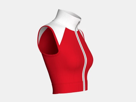Girls Sleeveless Zip-Up Ribbed Crop Top 3D Model