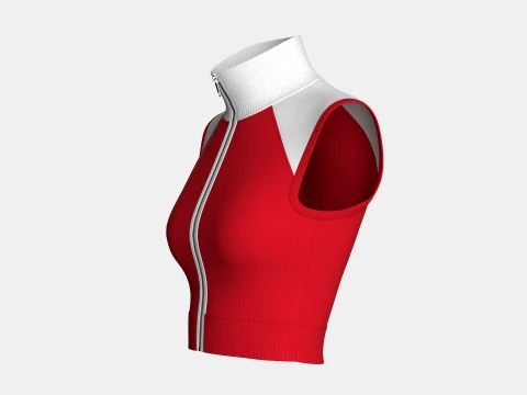 Girls Sleeveless Zip-Up Ribbed Crop Top 3D Model