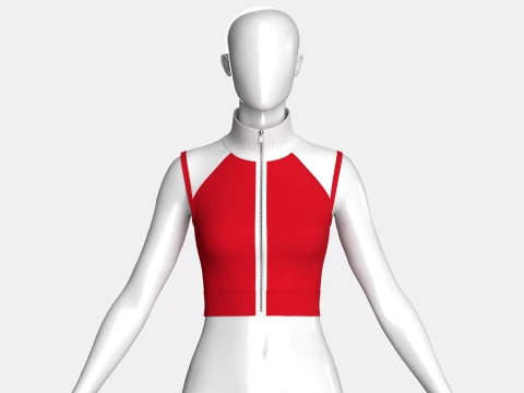 Girls Sleeveless Zip-Up Ribbed Crop Top 3D Model