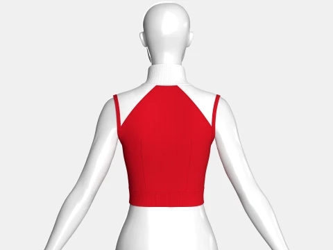 Girls Sleeveless Zip-Up Ribbed Crop Top 3D Model