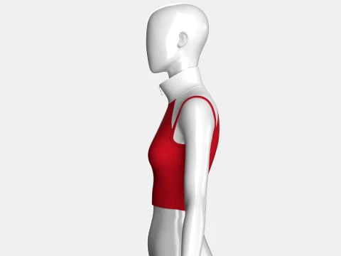 Girls Sleeveless Zip-Up Ribbed Crop Top 3D Model