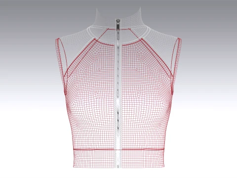 Girls Sleeveless Zip-Up Ribbed Crop Top 3D Model