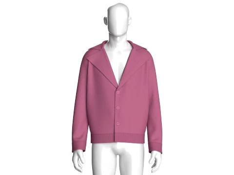 Men Button Up Ribbed Sweater 3D Model