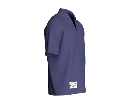 Men V-Neck Polo Shirt With Patch 3D Model