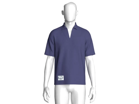 Men V-Neck Polo Shirt With Patch 3D Model