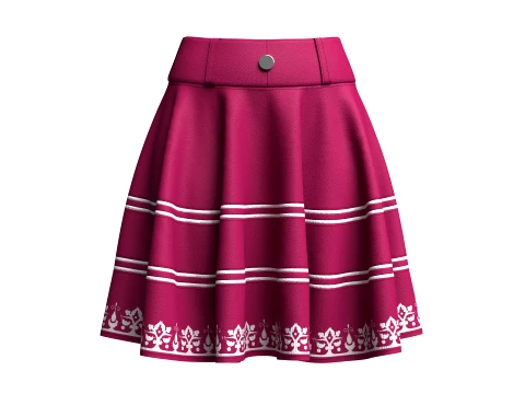Minifalda de niñas con borde estampado y talle alto Modelo 3D