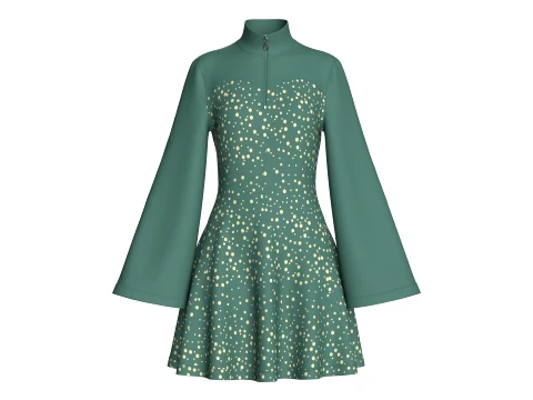 Girls Quarter-Zip Bell Sleeve Midi Dress 3D Model