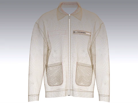 Men Collared Work Jacket 3D Model