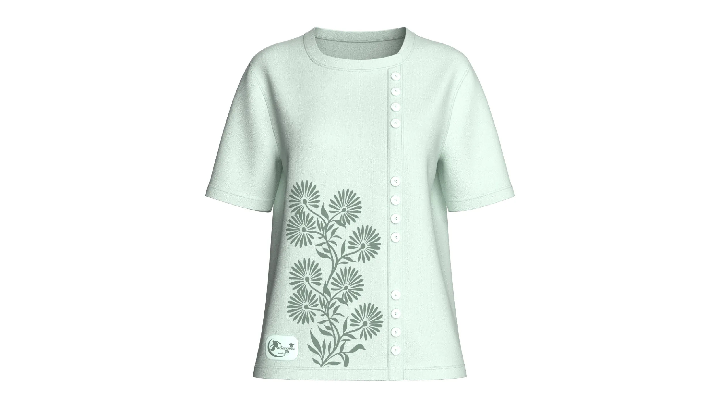 Girls Floral Printed Front Side Button T-Shirt 3D Model .c4d .max .obj .3ds .fbx .stl .blend
