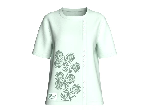 Camiseta con botones laterales y estampado floral para niñas Modelo 3D