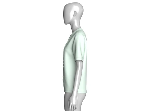 Girls Floral Printed Front Side Button T-Shirt 3D Model