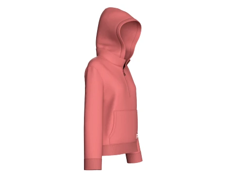 Girls Half-Zip Hooded Jacket With Kangaroo Pocket 3D Model