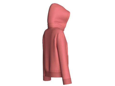 Girls Half-Zip Hooded Jacket With Kangaroo Pocket 3D Model