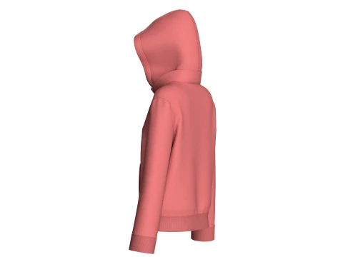 Girls Half-Zip Hooded Jacket With Kangaroo Pocket 3D Model