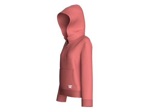 Girls Half-Zip Hooded Jacket With Kangaroo Pocket 3D Model