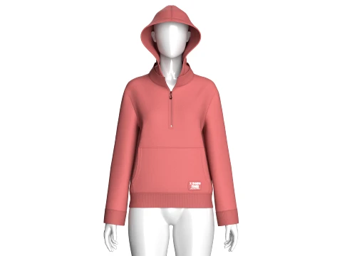 Girls Half-Zip Hooded Jacket With Kangaroo Pocket 3D Model