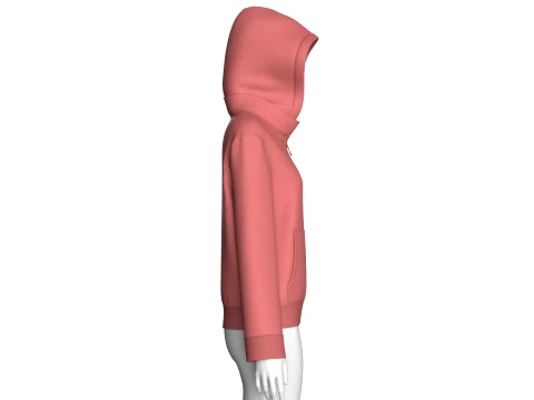 Girls Half-Zip Hooded Jacket With Kangaroo Pocket 3D Model