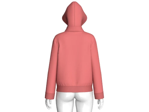 Girls Half-Zip Hooded Jacket With Kangaroo Pocket 3D Model