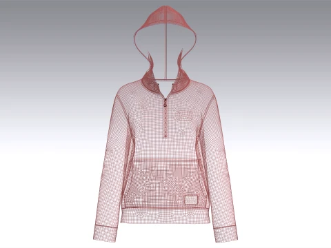 Girls Half-Zip Hooded Jacket With Kangaroo Pocket 3D Model