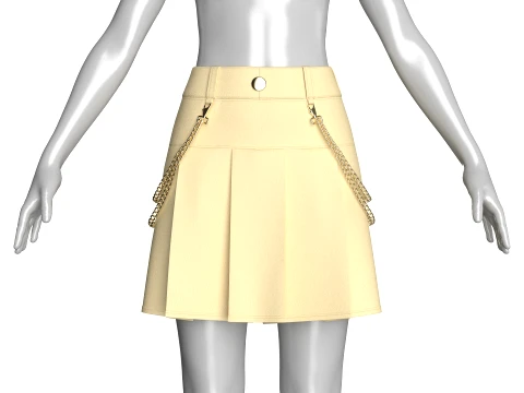 Girls Pleated Mini Skirt With Chain 3D Model