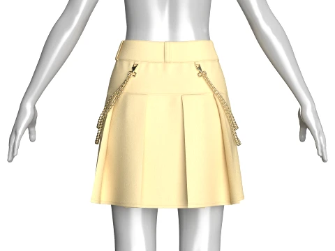 Girls Pleated Mini Skirt With Chain 3D Model