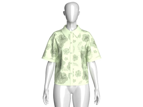Girls Printed Short Sleeve Button-Up Shirt 3D Model