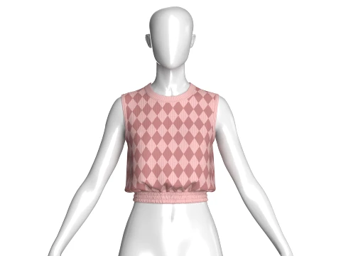 Girls Sleeveless Crop Top With Elastic-Hem 3D Model