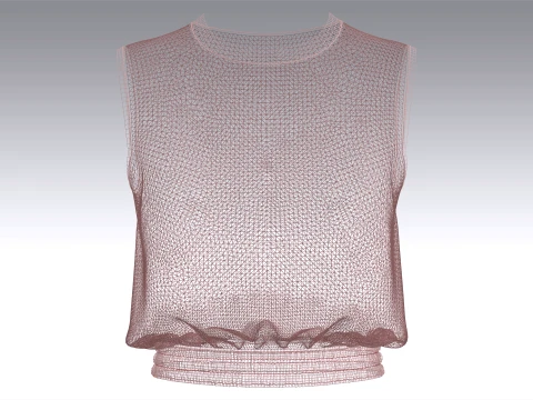 Girls Sleeveless Crop Top With Elastic-Hem 3D Model