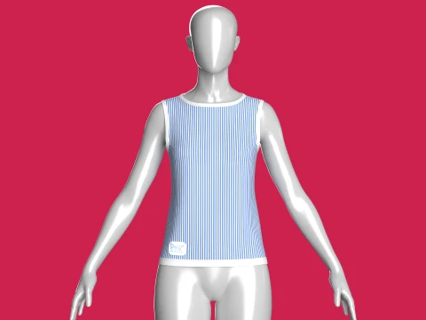 Girls Striped Printed Tank Top With Patch 3D Model