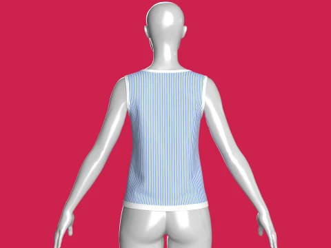 Girls Striped Printed Tank Top With Patch 3D Model