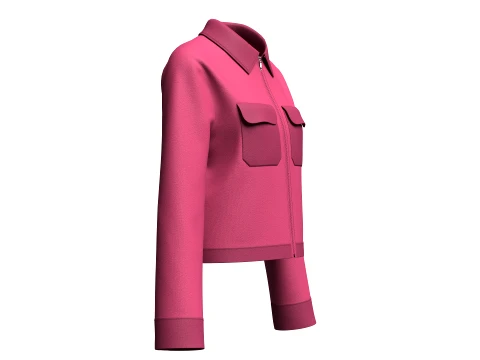 Girls Zip-Up Collared Jacket With Flap Pocket 3D Model