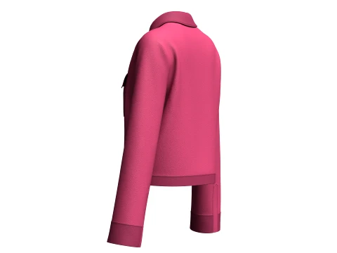 Girls Zip-Up Collared Jacket With Flap Pocket 3D Model