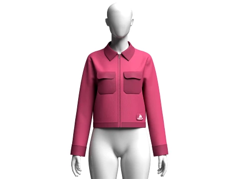 Girls Zip-Up Collared Jacket With Flap Pocket 3D Model