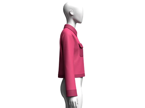 Girls Zip-Up Collared Jacket With Flap Pocket 3D Model