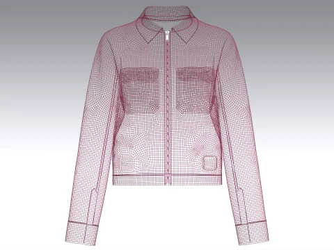 Girls Zip-Up Collared Jacket With Flap Pocket 3D Model