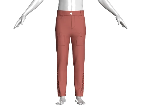 Men Criss-Cross Lace Up Hem Pant 3D Model