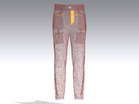 Men Criss-Cross Lace Up Hem Pant 3D Model