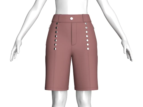 Girls High Waisted Multi-Button Shorts 3D Model