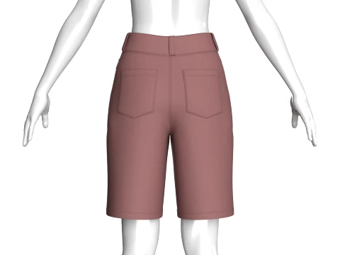 Girls High Waisted Multi-Button Shorts 3D Model