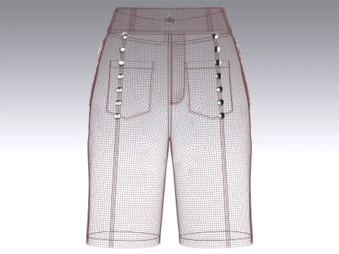 Girls High Waisted Multi-Button Shorts 3D Model