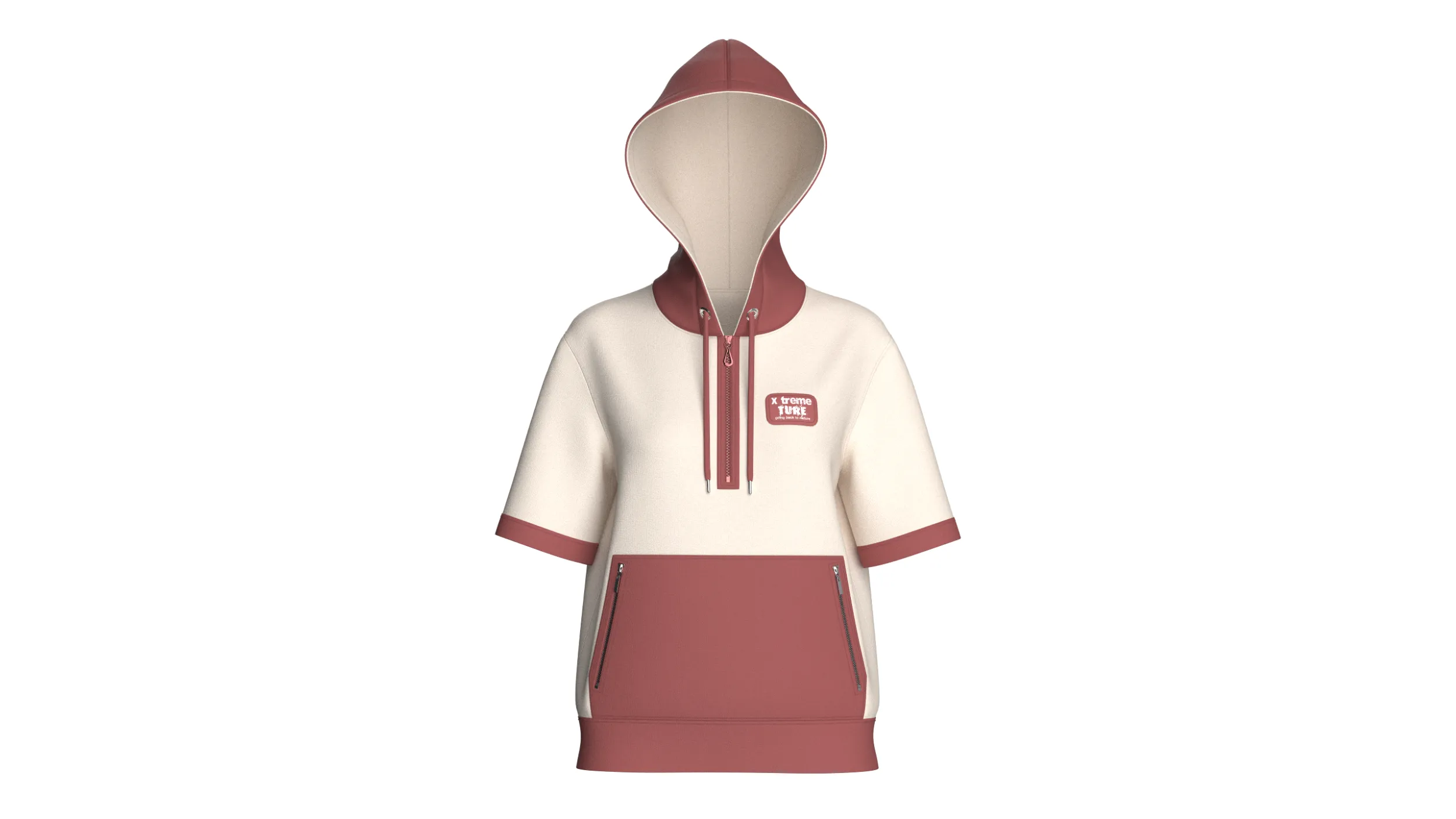 Girls Short Sleeve Quarter-Zip Hoodie 3D Model .c4d .max .obj .3ds .fbx .stl .blend 