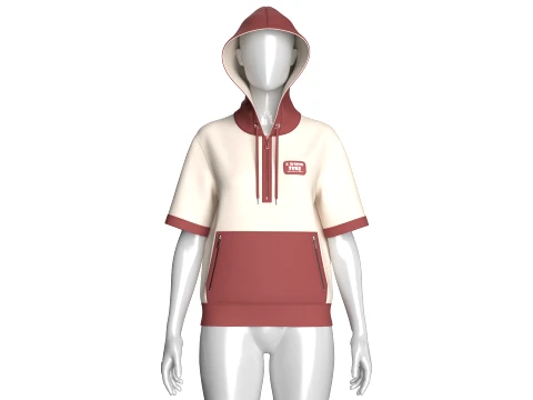 Girls Short Sleeve Quarter-Zip Hoodie 3D Model