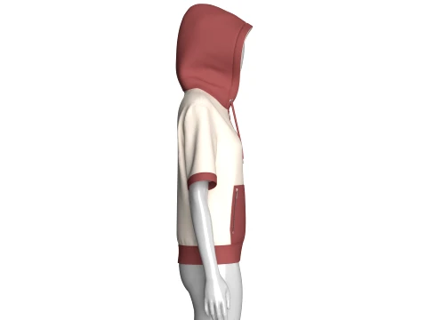 Girls Short Sleeve Quarter-Zip Hoodie 3D Model