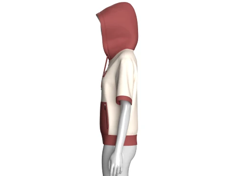 Girls Short Sleeve Quarter-Zip Hoodie 3D Model