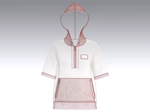 Girls Short Sleeve Quarter-Zip Hoodie 3D Model