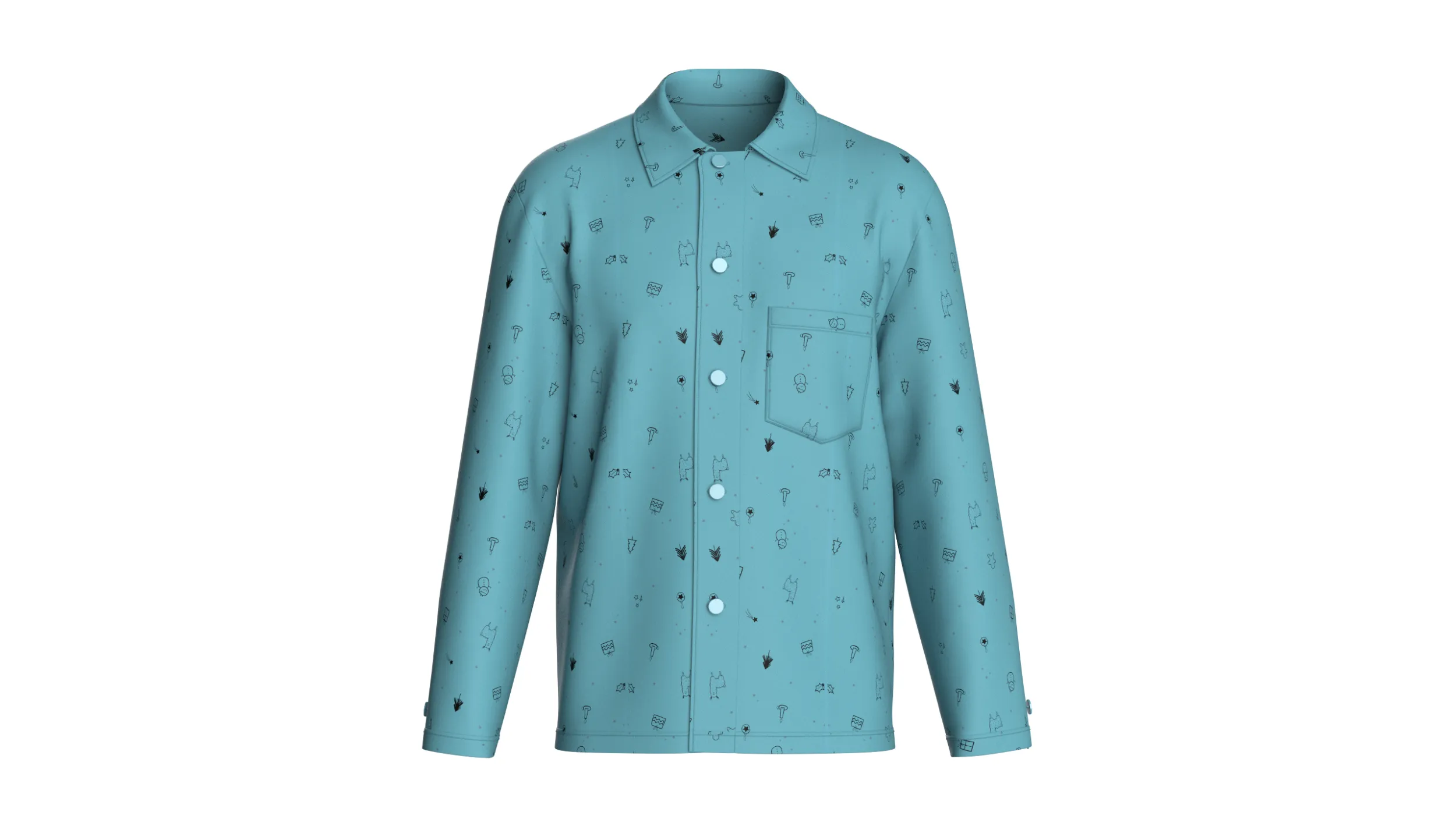 Men All-Over Printed Button Up Shirt 3D Model .c4d .max .obj .3ds .fbx .stl .blend 