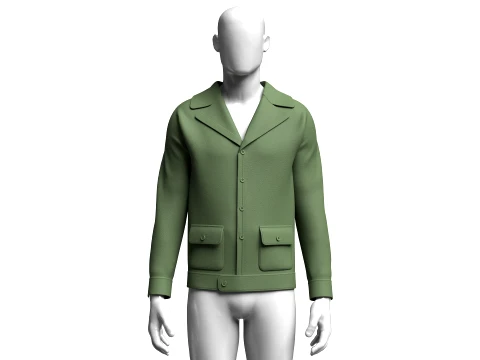 Men Button-Up Jacket With Flap Pockets 3D Model