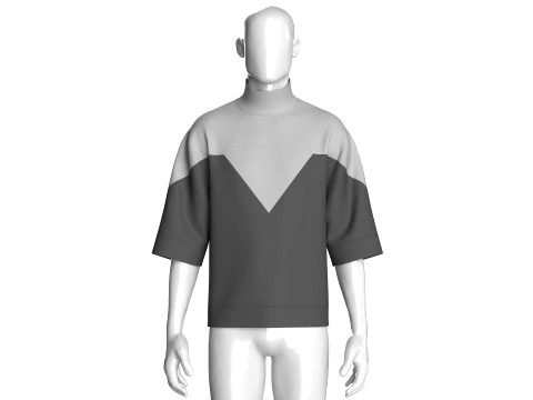 Men High Neck Drop-Shoulder Tshirt 3D Model
