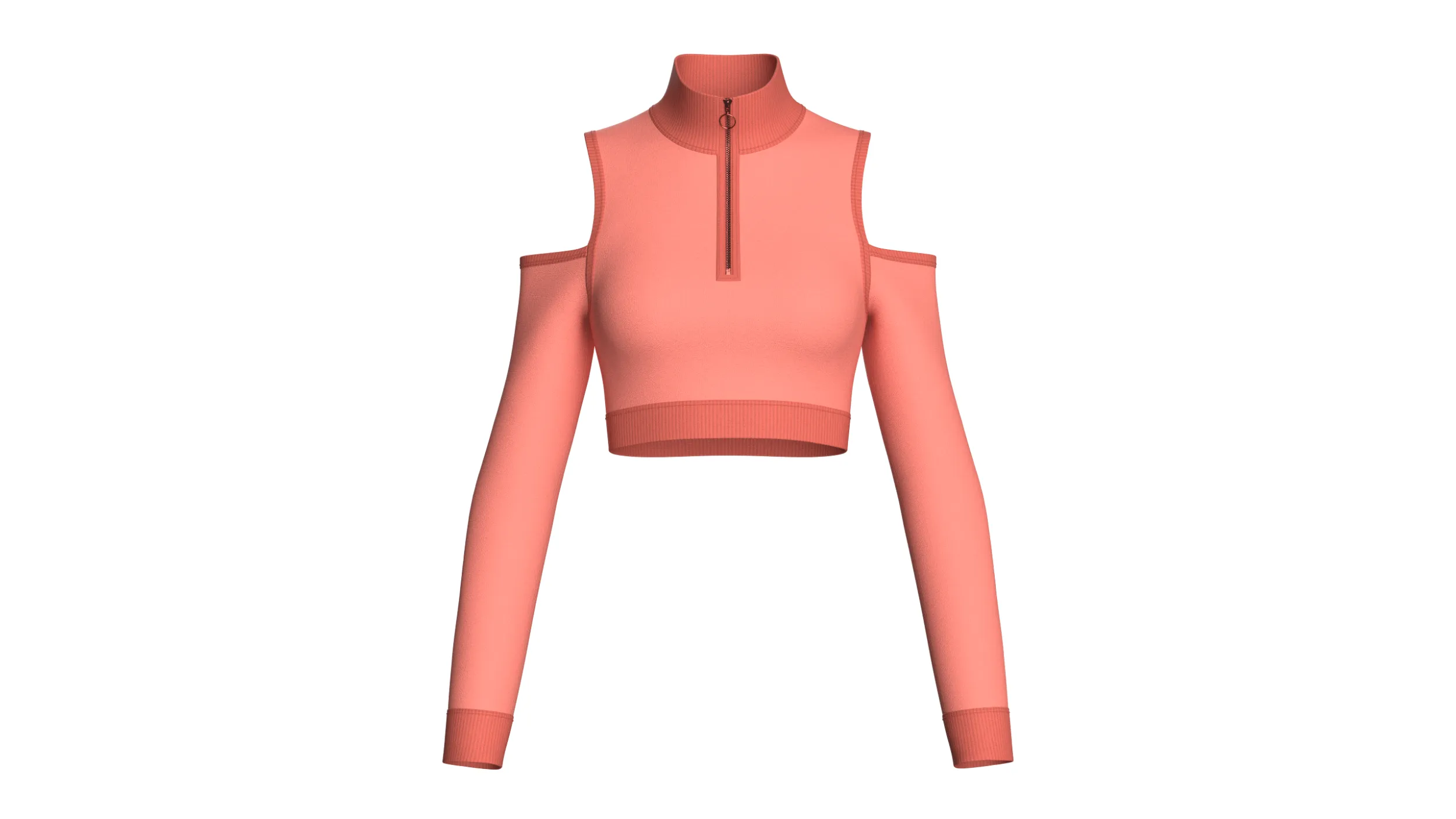 Girls Cold Shoulder Quarter-Zip Crop Top 3D Model .c4d .max .obj .3ds .fbx .stl .blend 