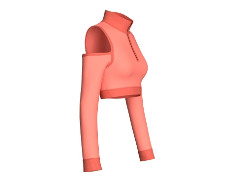 Girls Cold Shoulder Quarter-Zip Crop Top 3D Model